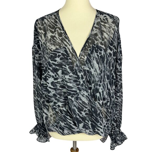 All Saints Penny Ambient Gray Animal Print High Low Long Sleeve Top Women Large - Picture 2 of 10